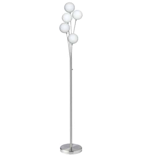 Dainolite 5 Light Incandescent Floor Lamp Satin Chrome Finish with White Glass
