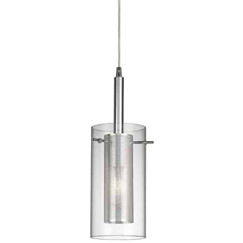 Dainolite 30961-CM-PC 1 Light Pendant, Polished Chrome, Clear Glass / Steel Mesh