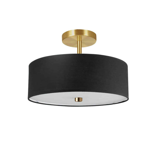 Dainolite 571-143SF-AGB-BK 3 Light Incandescent Semi-Flush Mount Aged Brass with Black Shade