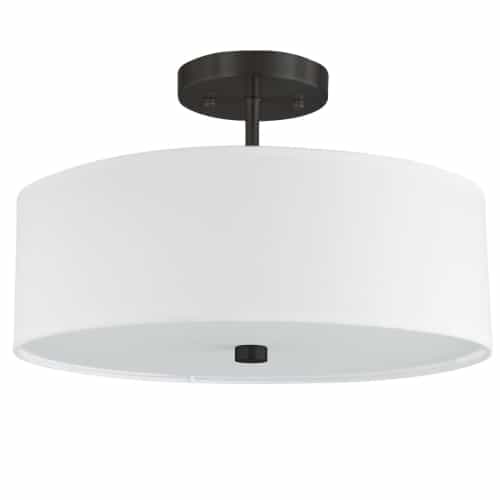 Dainolite 571-143SF-MB-WH 3 Light Incandescent Matte Black Semi-Flush Fixture w/ White Shade