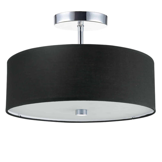 Dainolite 571-143SF-PC-BK 3 Light Incandescent Semi Flush Polished Chrome Finish with Black Shade
