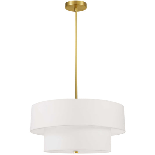 Dainolite 571-224P-AGB-WH 4 Light Incandescent 2 Tier Pendant, Aged Brass with White Shade