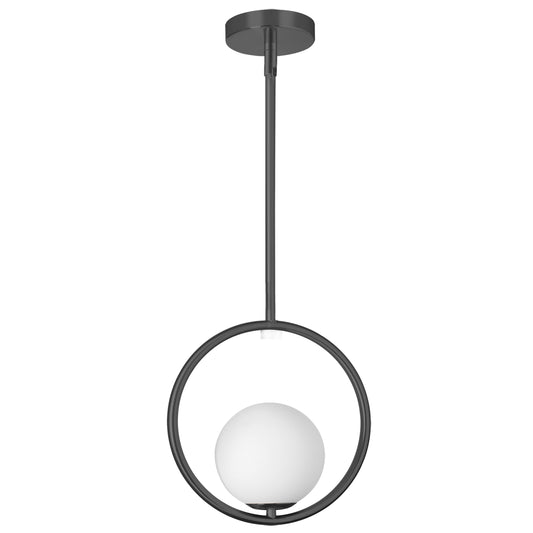 Dainolite ADR-101P-MB 1 Light Halogen Pendant, Matte Black with White Opal Glass