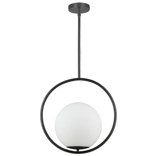 Dainolite ADR-161P-MB 1 Light Incandescent Pendant, Matte Black with White Opal Glass