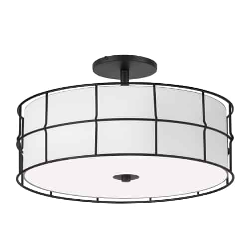 Dainolite ALC-163SF-MB 3 Light Incandescent Matte Black Semi-Flush Mount Fixture w/White Shade