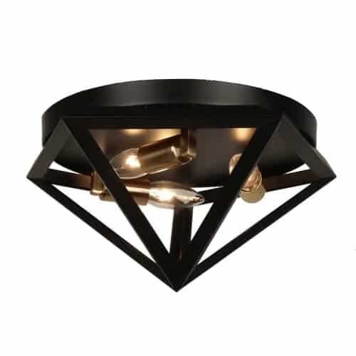 Dainolite ARC-123FH-AB 3 Light Flush Mount Fixture, Matte Black with Antique Brass Accents