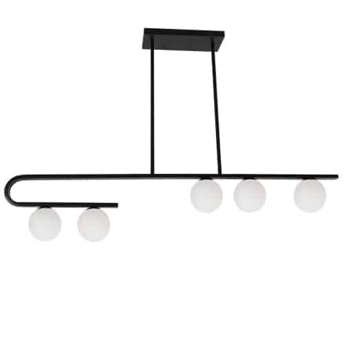 Dainolite ATL-445HP-MB 5 Light Halogen Matte Black Horizontal Pendant w/ White Glass