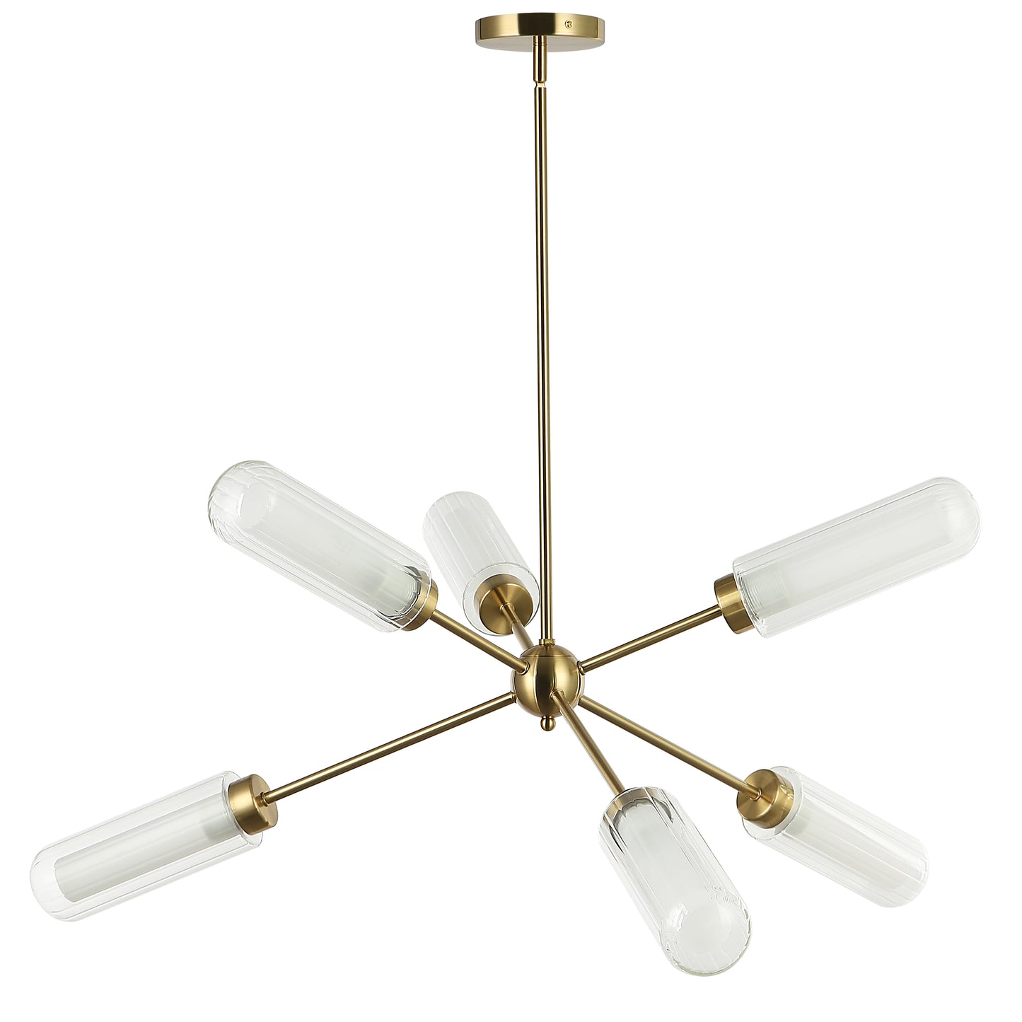 Dainolite 6 Light Aged Brass Chandelier w/ Clear Fluted & Frosted Glass