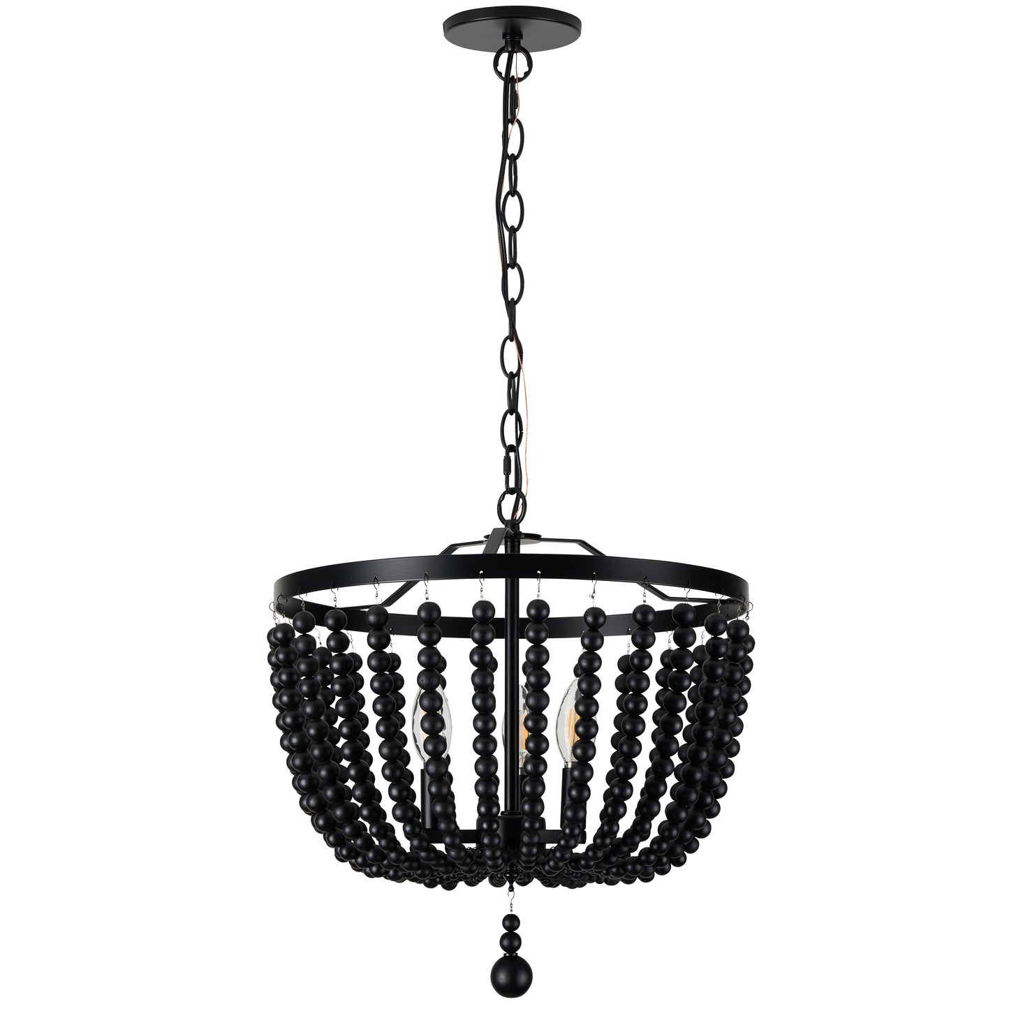 Dainolite 3 Light Matte Black Beaded Pendant