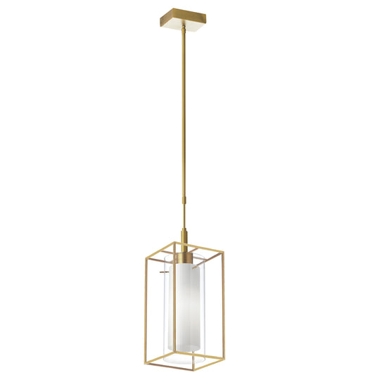 Dainolite CBE-61P-AGB 1 Light Rectangular Pendant, Aged Brass Metal Frame with FR/CLR Glass