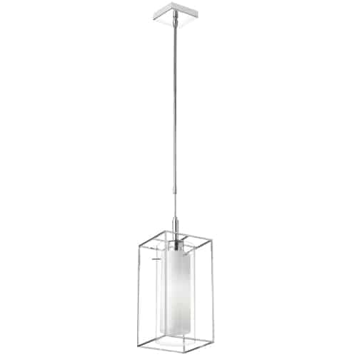 Dainolite CBE-61P-PC 1 Light Pendant, Frosted Glass Inside, Rectangular Metal Frame
