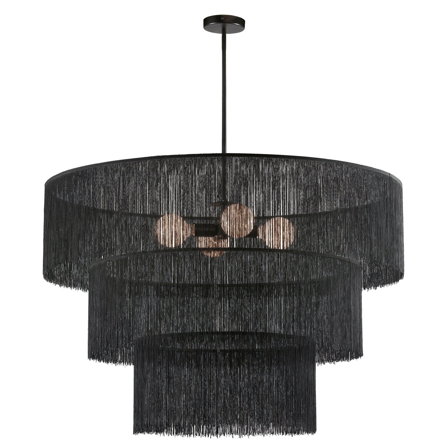 Dainolite 4 Light Chandelier in Matte Black w/ Black Tassel Shades