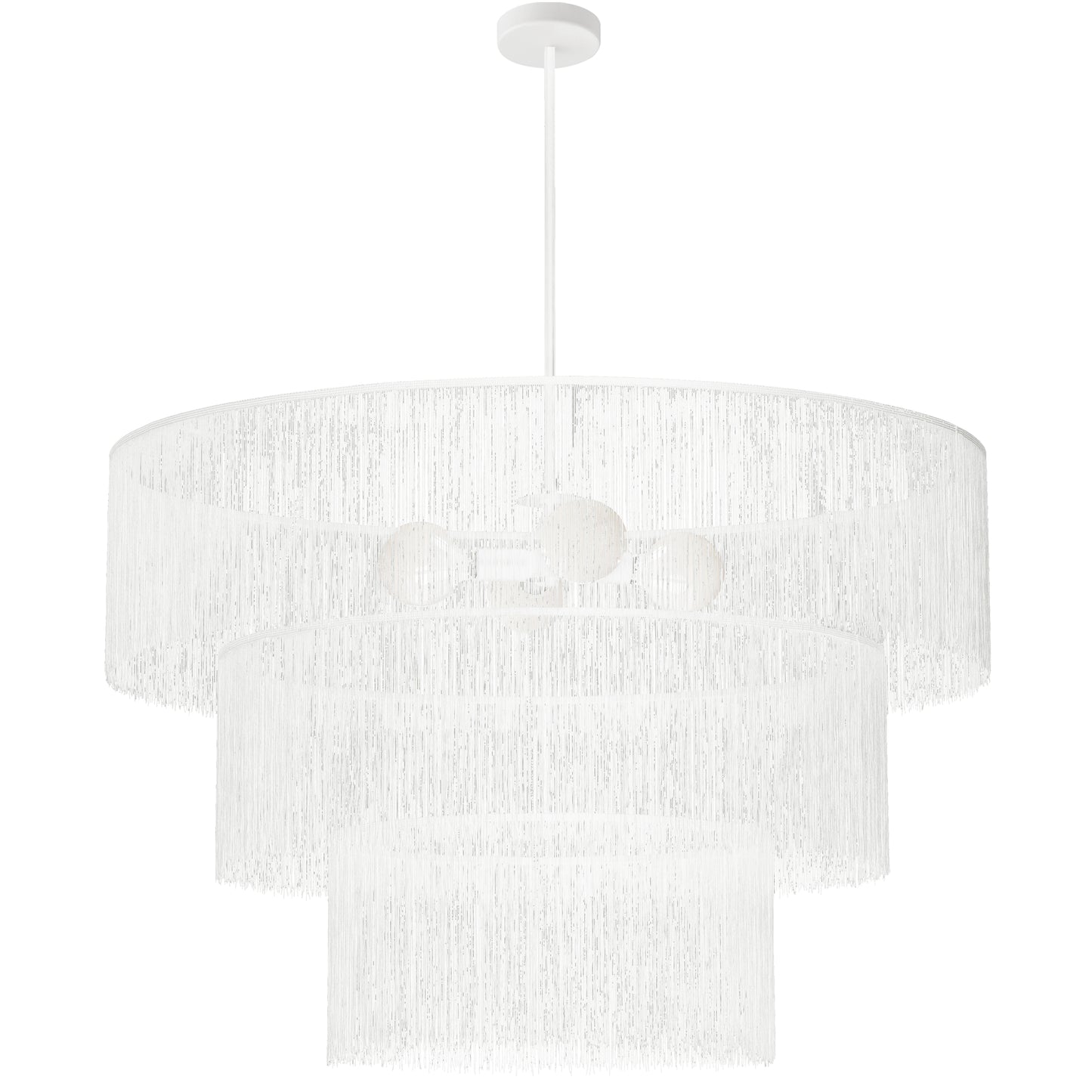 Dainolite 4 Light Chandelier Matte White w/ White Tassel Shades
