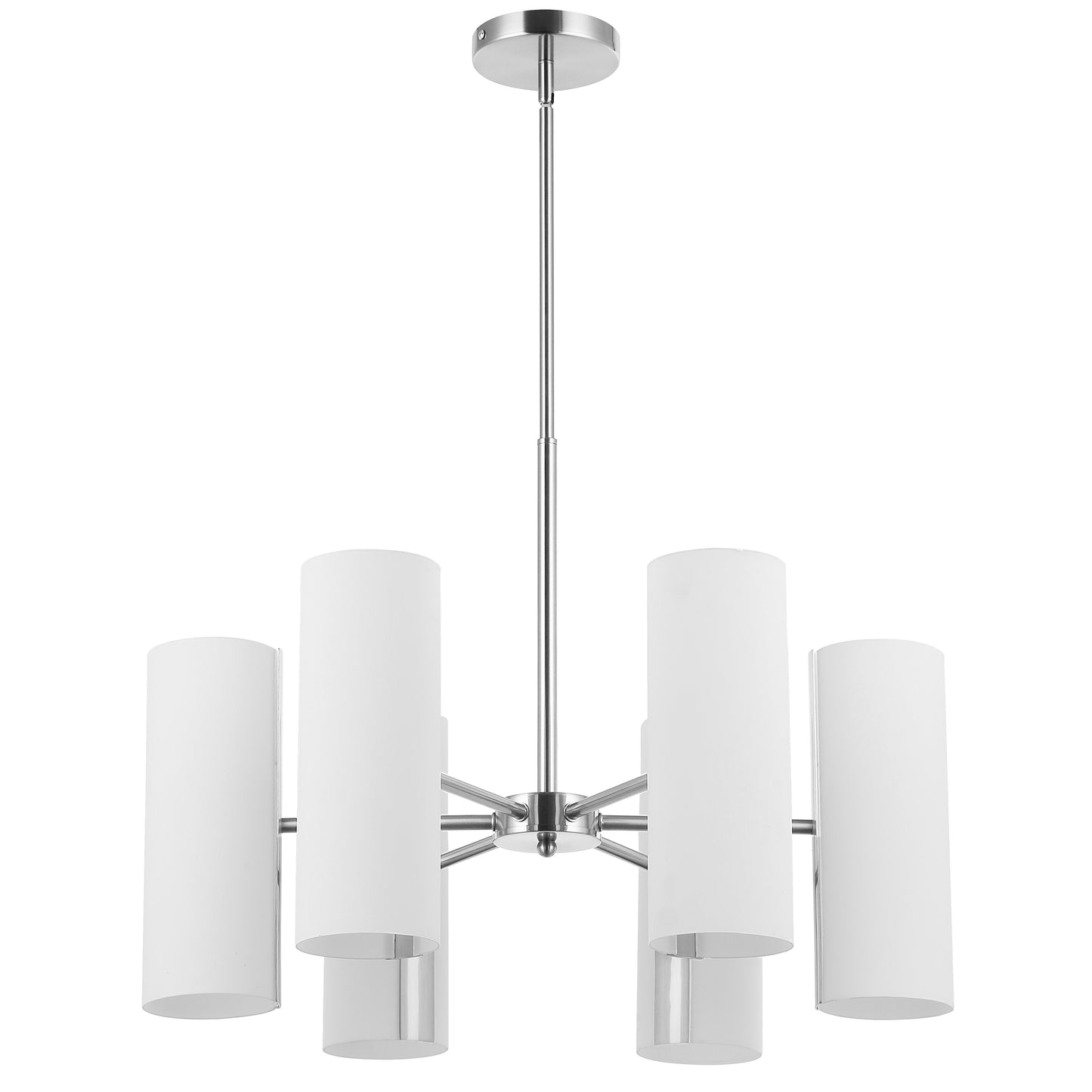 Dainolite 6 Light Satin Chrome Chandelier w/ Opal Glass