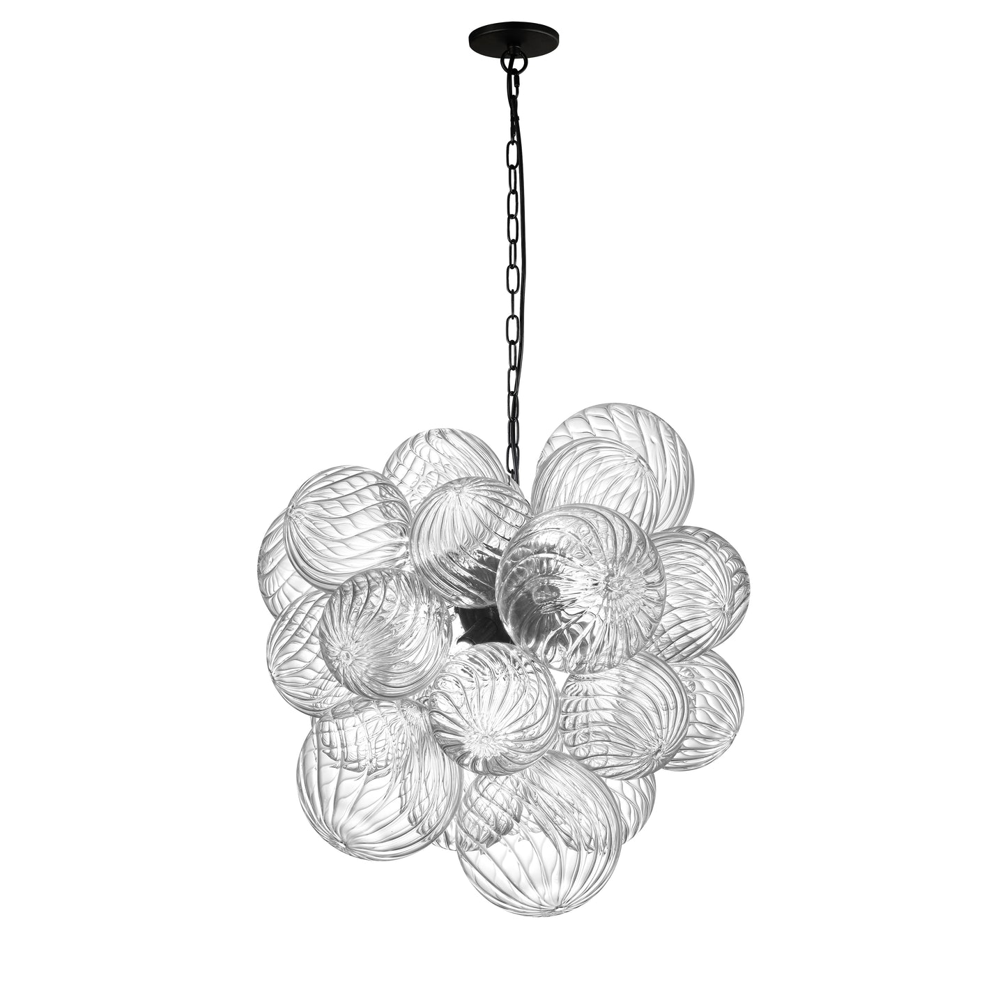 Dainolite 6 Light Halogen Pendant Matte Black with Clear Spiral Glass