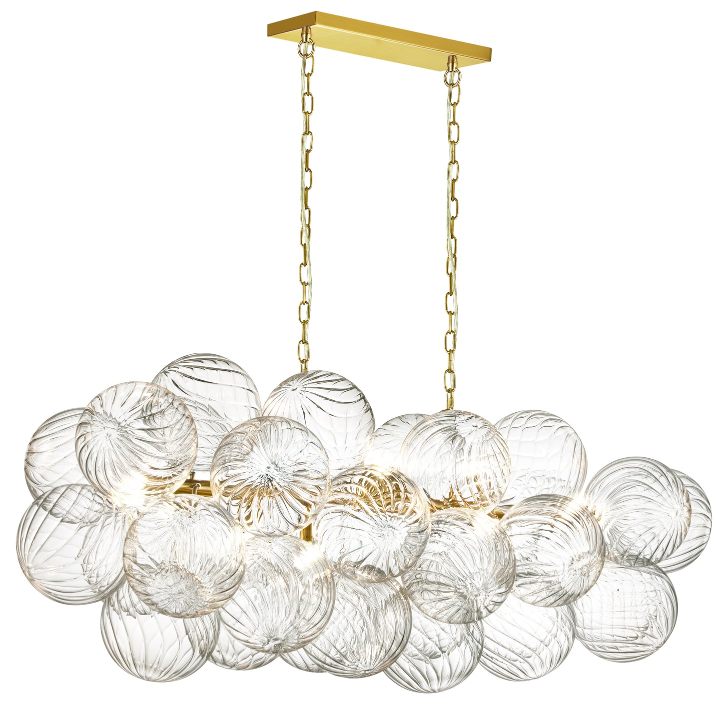 Dainolite 10 Light Halogen Horizontal Pendant Aged Brass with Clear Spiral Glass