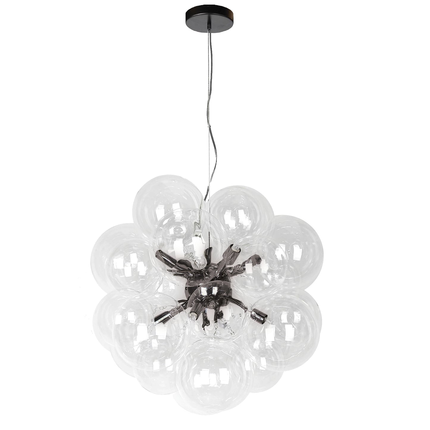 Dainolite 6 Light Halogen Pendant, Matte Black with Clear Glass