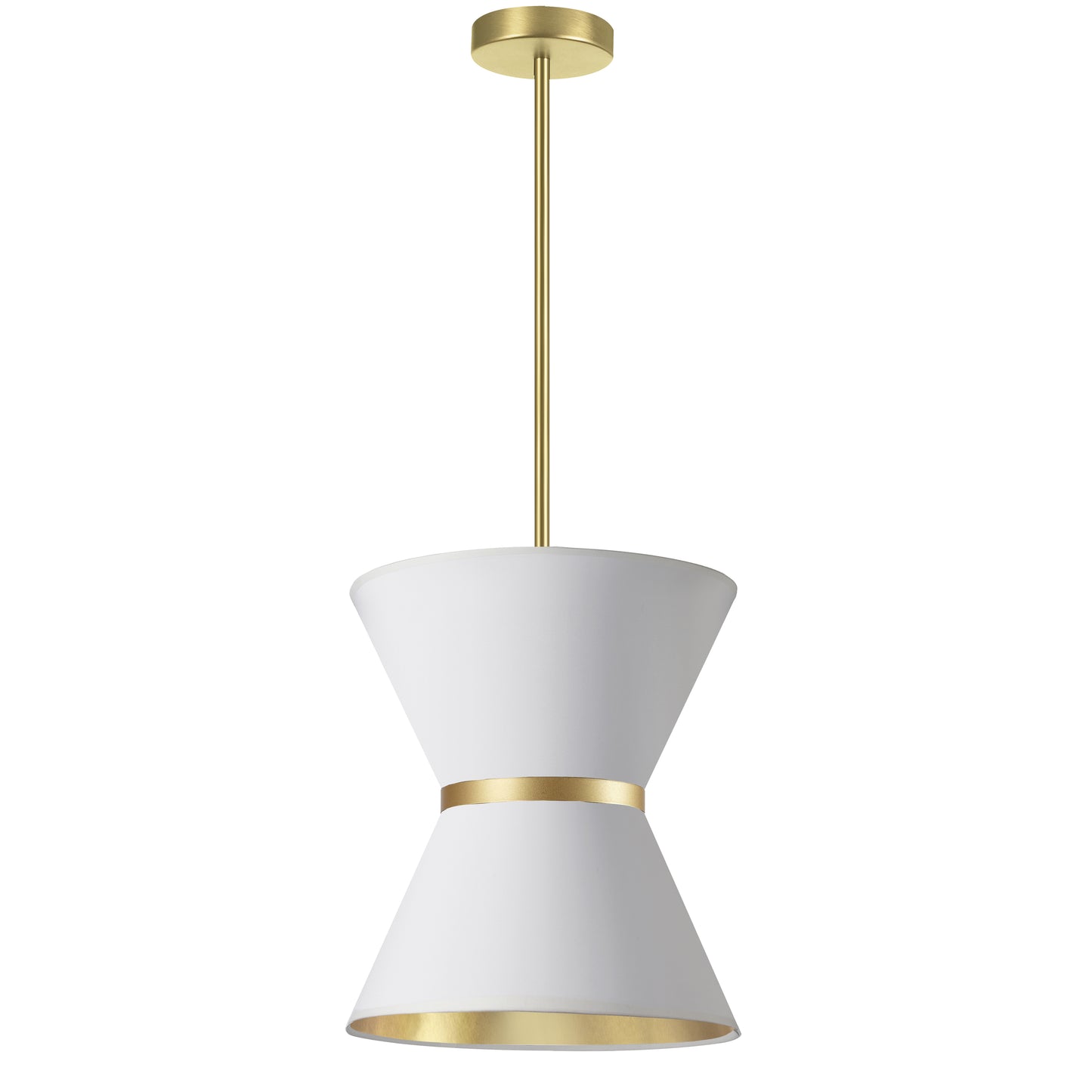 Dainolite 1 Light Incandescent Pendant, Aged Brass with Gold Ring White / Gold Shade