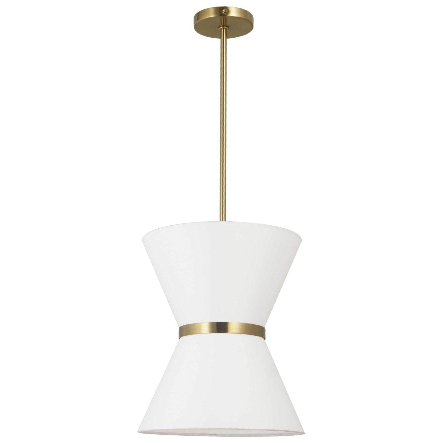 Dainolite 1 Light Incandescent Pendant, Aged Brass with Gold Ring White Shade