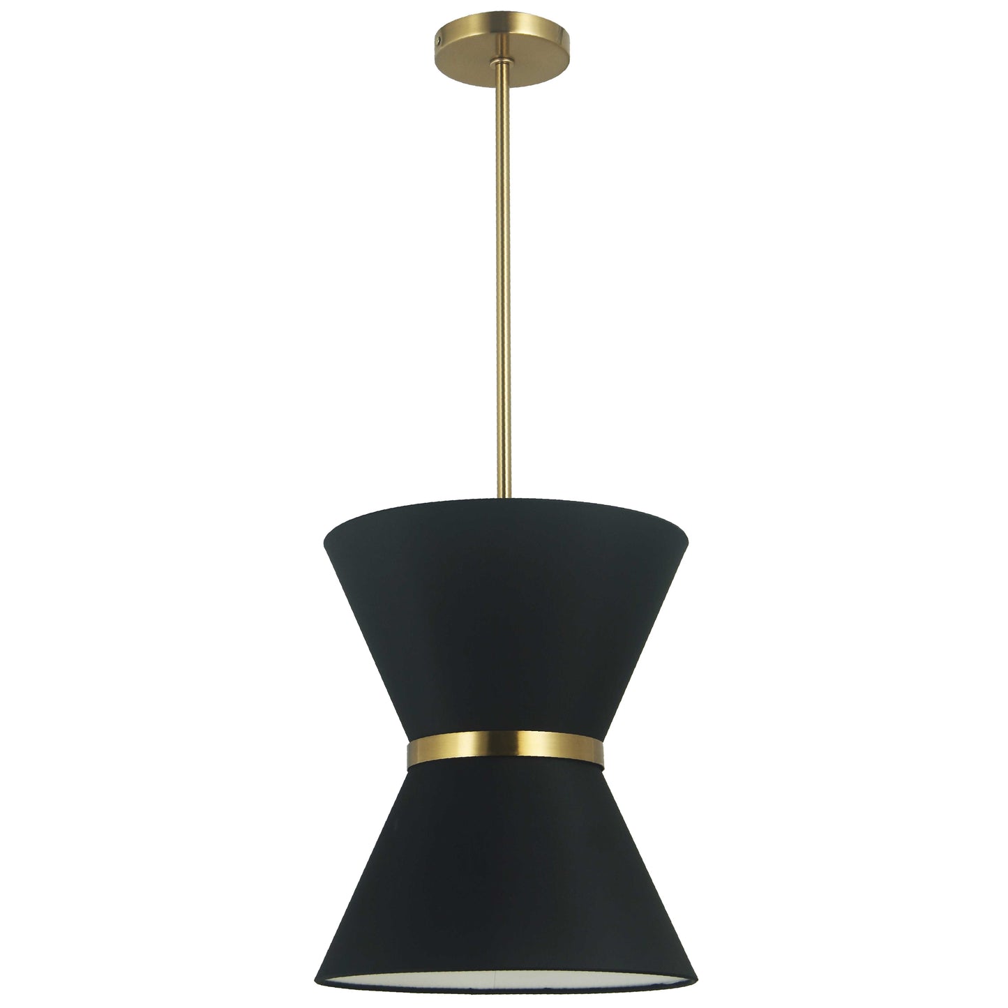 Dainolite 1 Light Incandescent Pendant, Aged Brass with Gold Ring Black Shade