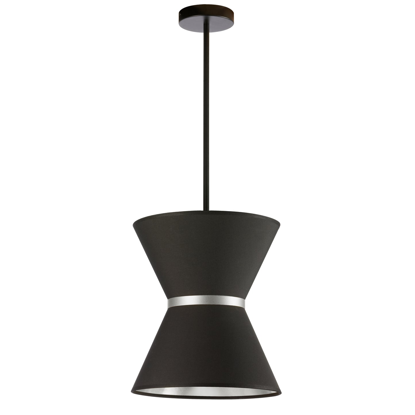 Dainolite 1 Light Incandescent Pendant, Matte Black with Silver Ring Black / Silver Shade