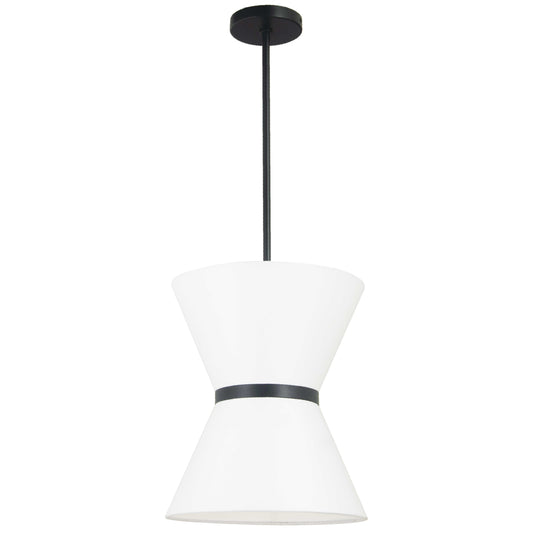 Dainolite CTN-121P-MB-790 1 Light Incandescent Pendant, Matte Black with White Shade