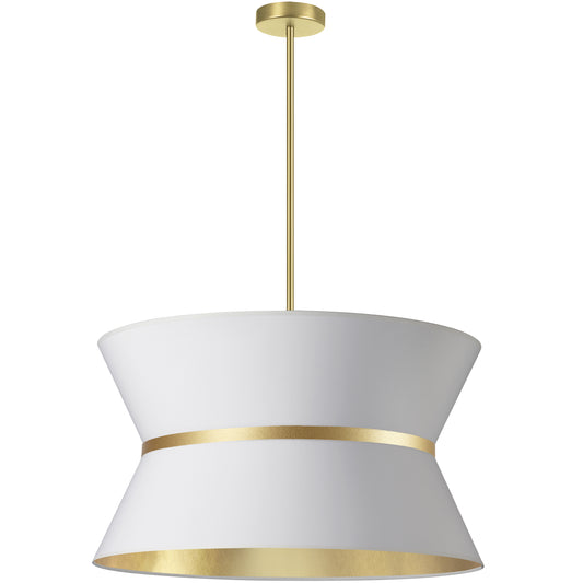 Dainolite CTN-244C-AGB-692 4 Light Incandescent Chandelier, Aged Brass with Gold Ring White / Gold Shade