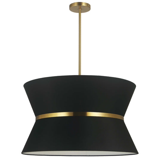 Dainolite CTN-244C-AGB-797 4 Light Incandescent Chandelier, Aged Brass with Gold Ring Black Shade