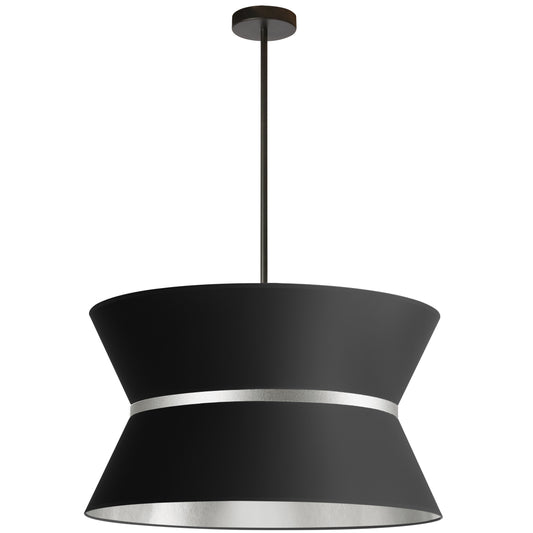 Dainolite CTN-244C-MB-697 4 Light Incandescent Chandelier, Matte Black with Silver Ring Black / Silver Shade