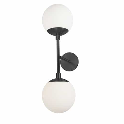 Dainolite DAY-232W-MB 2 Light Halogen Matte Black Wall Sconce w/ White Glass