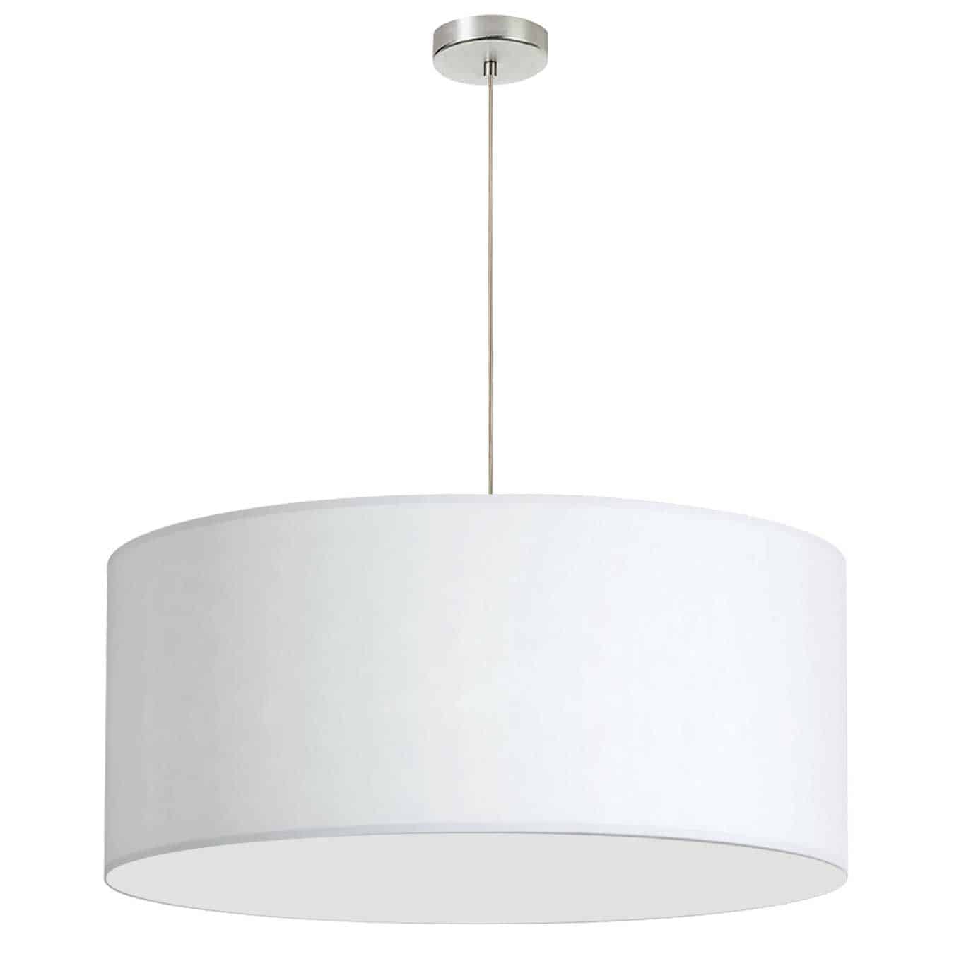 Dainolite 1 Light, 28" Drum Shade Pendant, White Fabric, No Bottom Diffuser, Polished Chrome