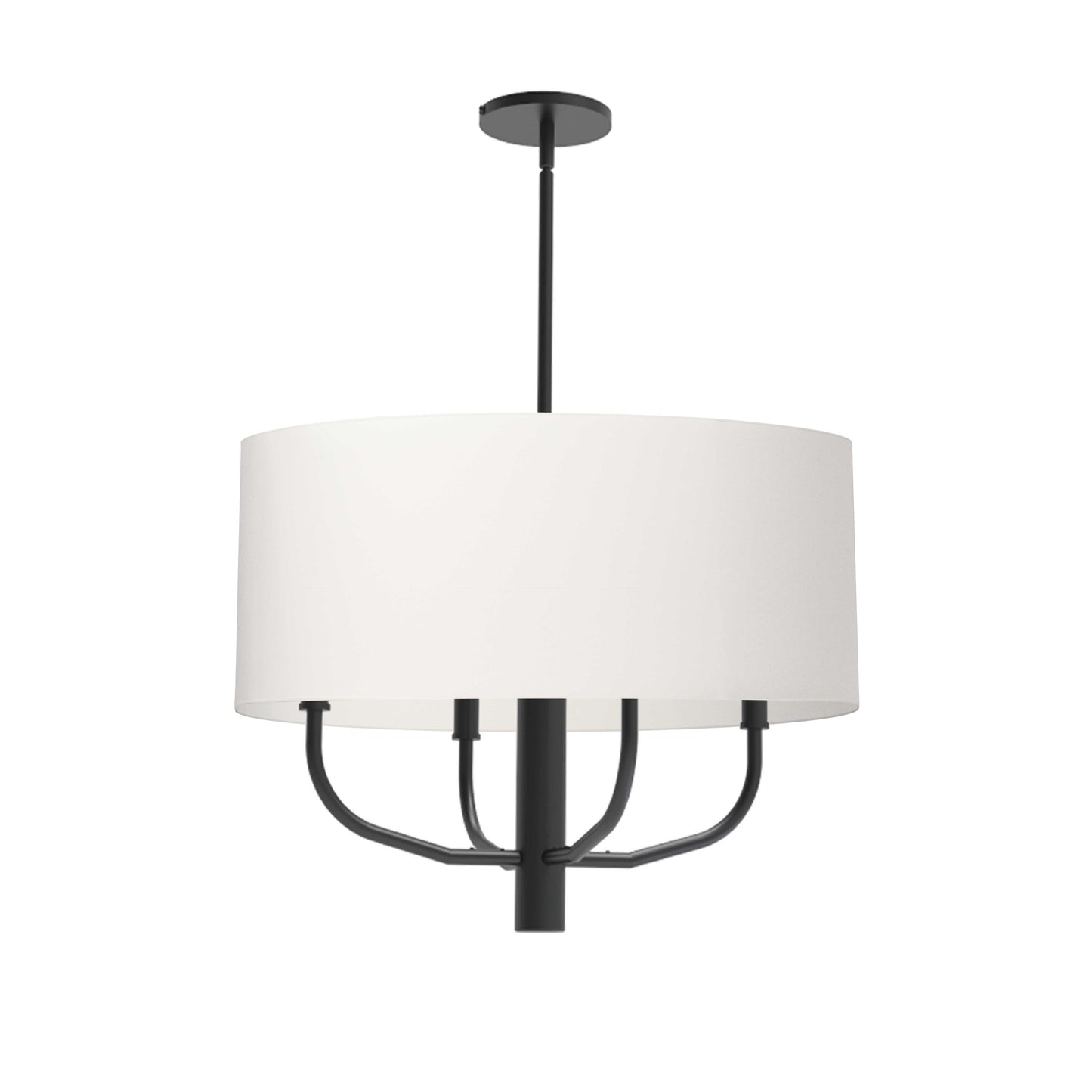 Dainolite 4 Light Incandescent Pendant, Matte Black w/ White Fabric Shade