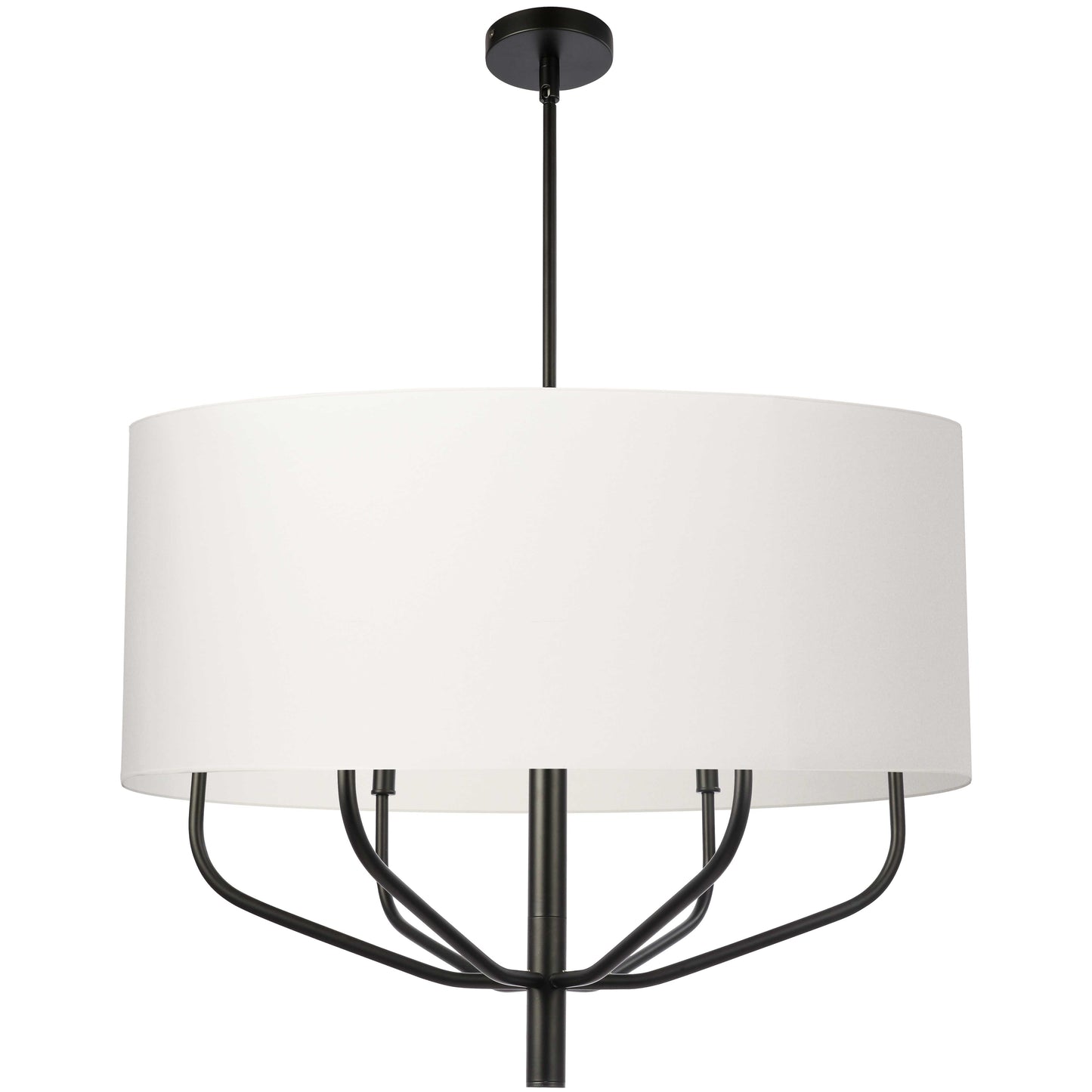 Dainolite 6 Light Incandescent Pendant, Matte Black w/ White Fabric Shade