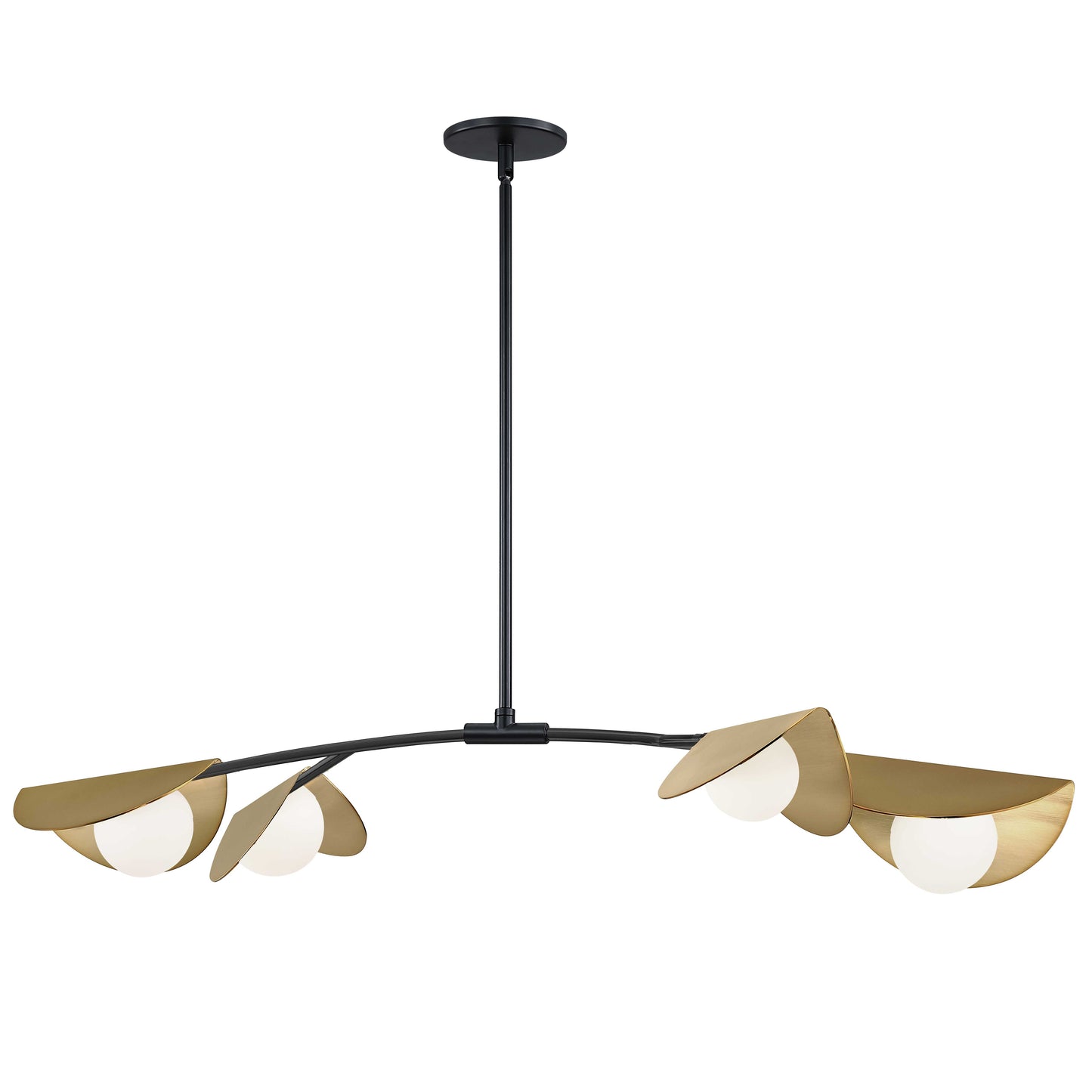 Dainolite 4 Light Halogen Horizontal Pendant Matte Black / Aged Brass with White Glass