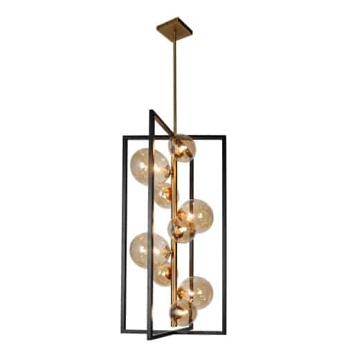 Dainolite GLA-309P-MB-VB 9 Light Pendant, Matte Black / Vintage Bronze Finish, Champagne Glass