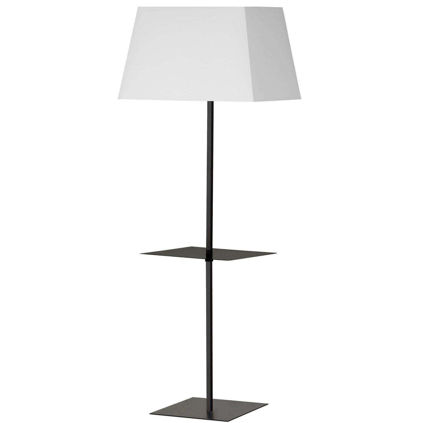 Dainolite 1 Light Incandescent Square Base Floor with Shelf Matte Black with White Shade