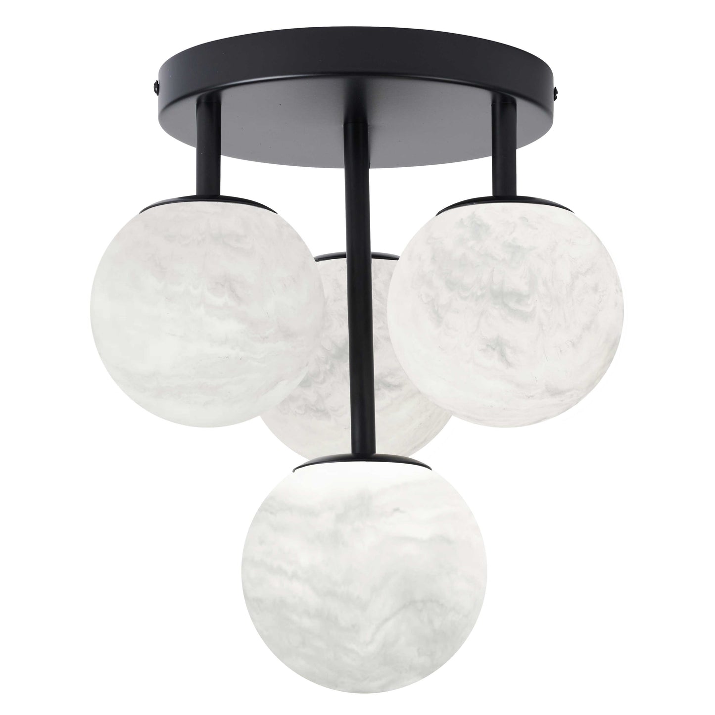 Dainolite 4 Light Matte Black Flush Mount w/ Alabaster Glass