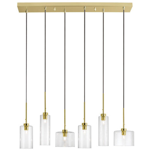 Dainolite IC-286P-AGB 6 Light Halogen Horizontal Pendant, Aged Brass with Clear Glass