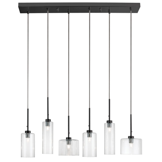 Dainolite IC-286P-MB 6 Light Halogen Horizontal Pendant, Matte Black with Clear Glass