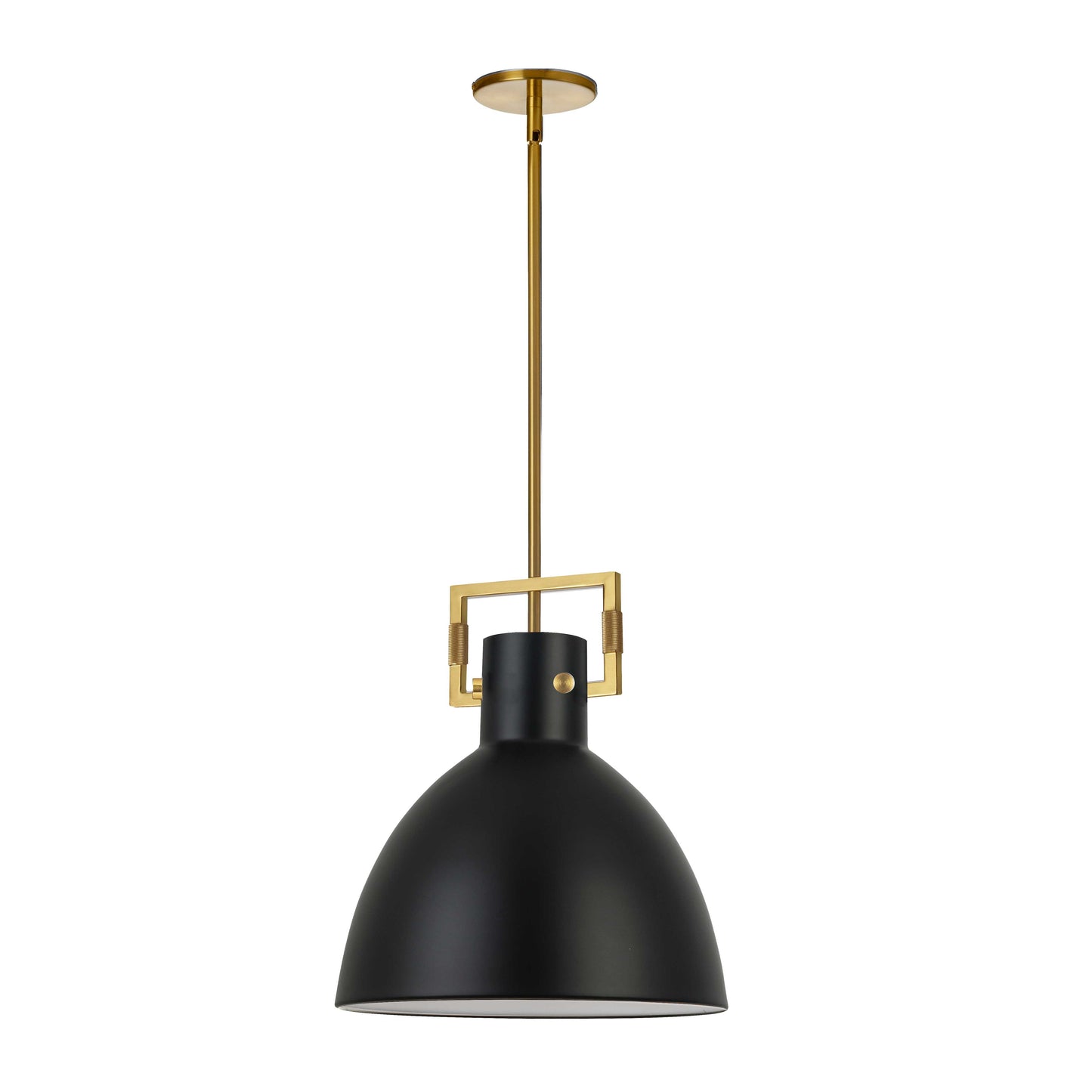 Dainolite 1 Light Incandescent Pendant, Aged Brass w/ Matte Black Metal Shade