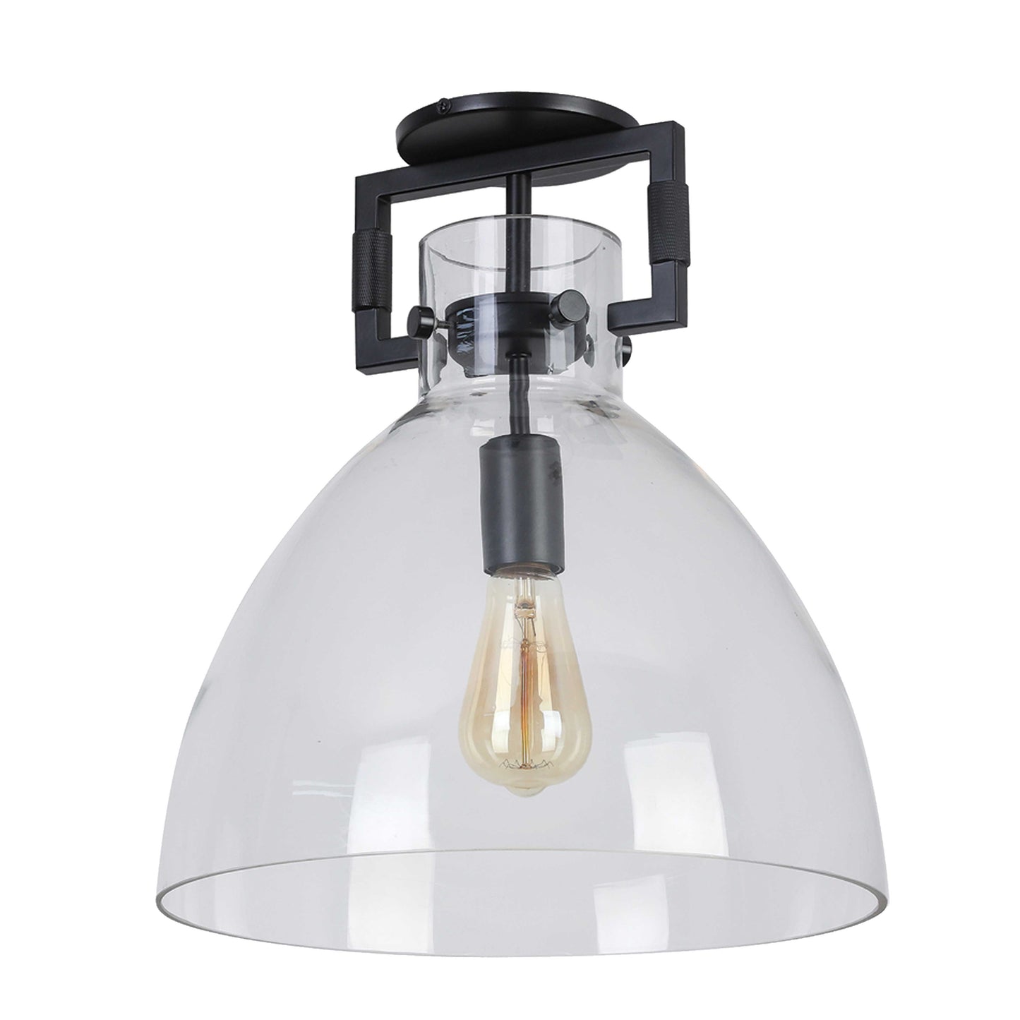 Dainolite 1 Light Semi Flush Mount, Matte Black with Clear Glass