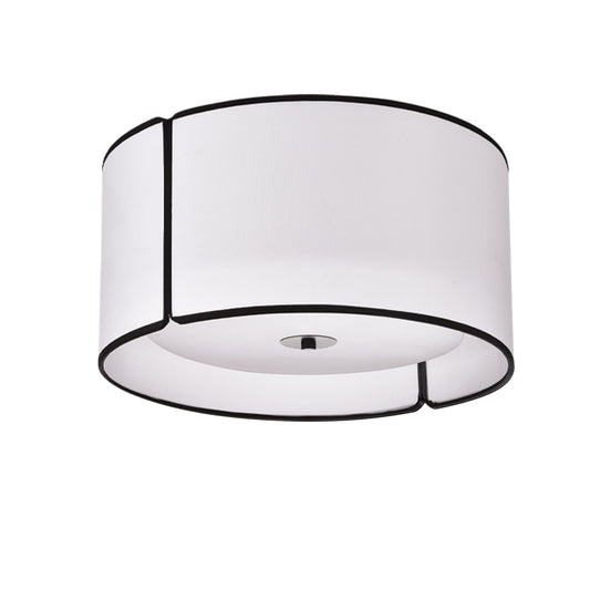 Dainolite NDR-153FH-BK-WH 3 Light Notched Drum Flush Mount, Matte Black White Shade and Diff