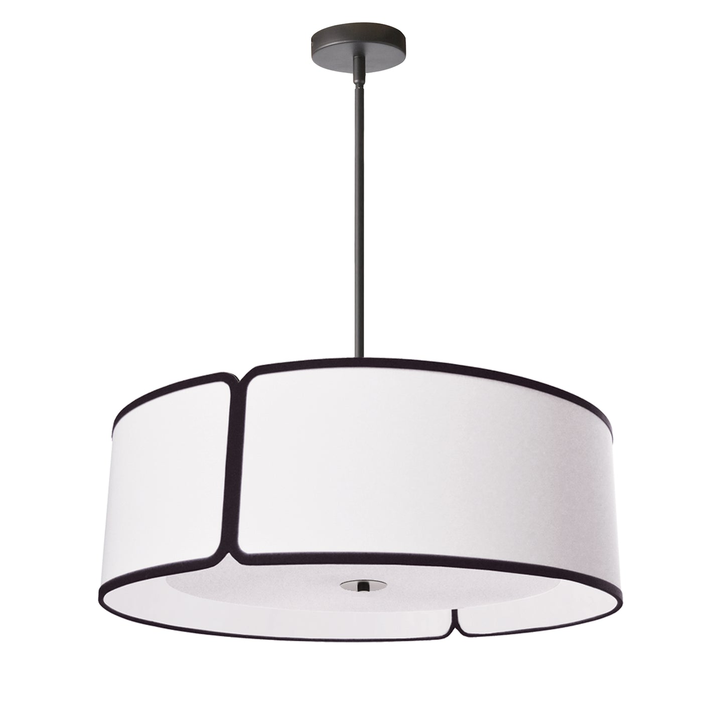 Dainolite 4 Light Black Notched Drum Pendant with White Shade and White Diffuser