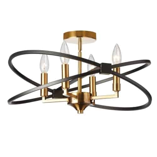 Dainolite 4 Light Incandescent Semi Flush, Vintage Bronze and Matte Black Finish