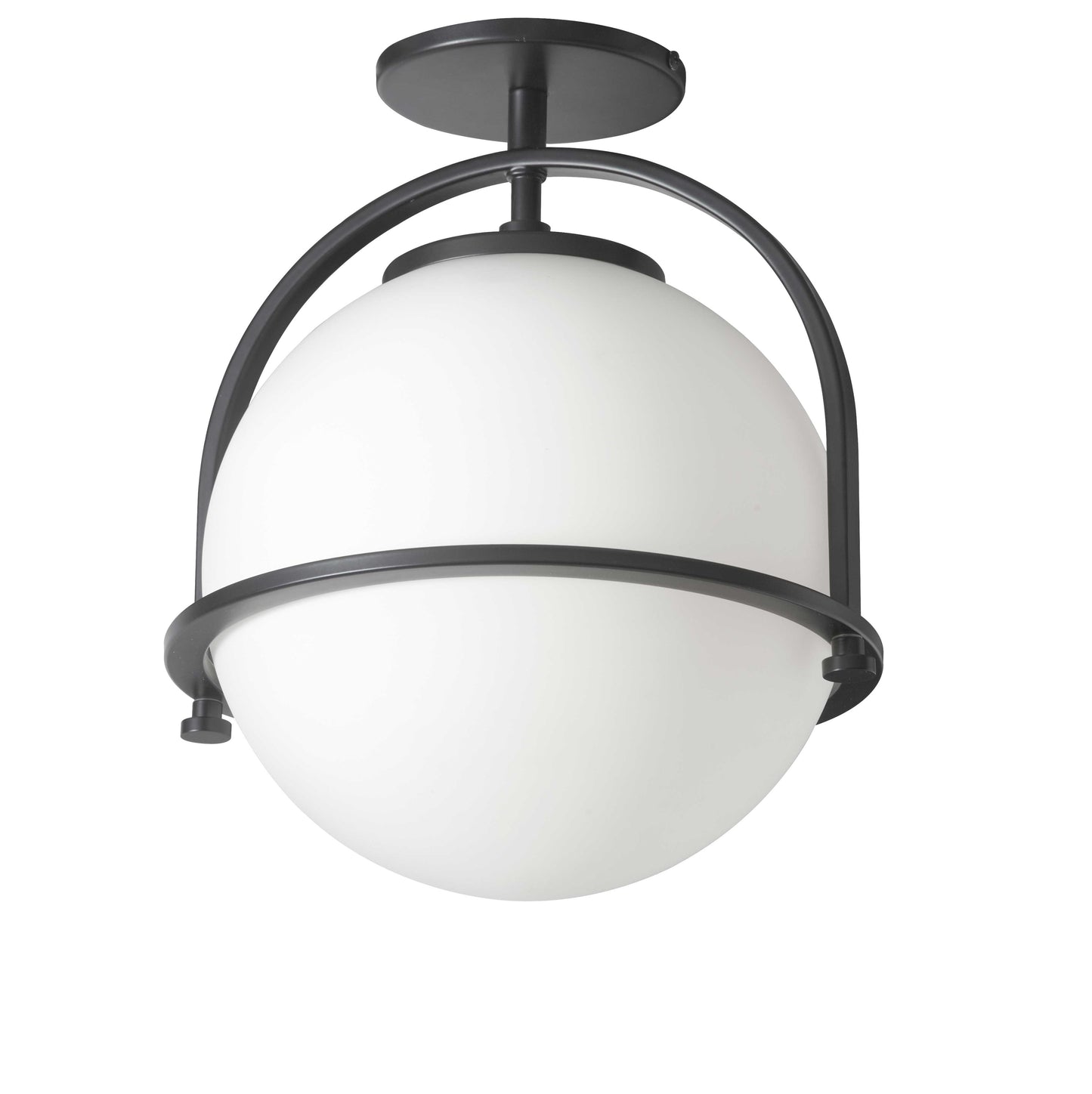Dainolite 1 Light Incandescent Semi-Flush Matte Black with White Opal Glass