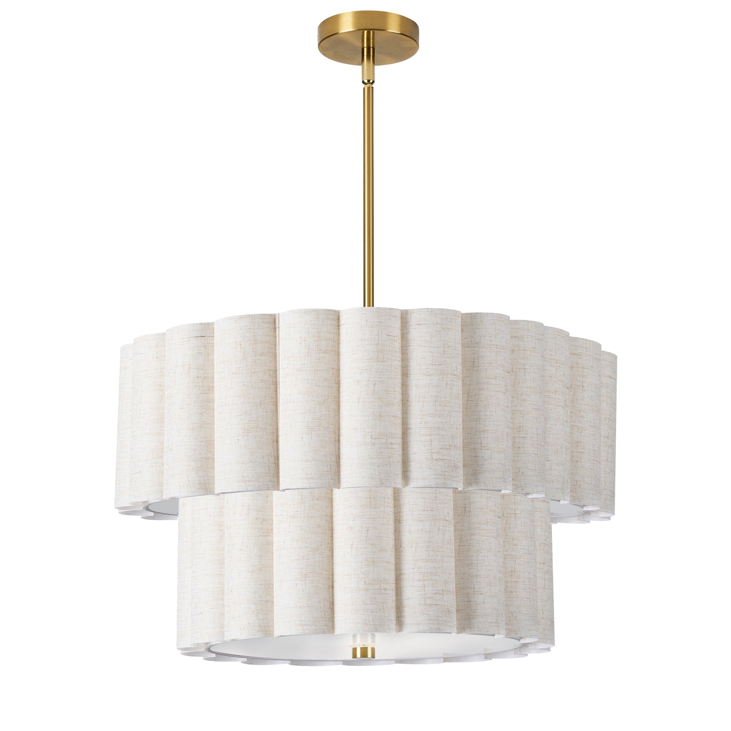 Dainolite 4 Light Aged Brass 2 Tier Pendant w/ Flax Scallop Shades