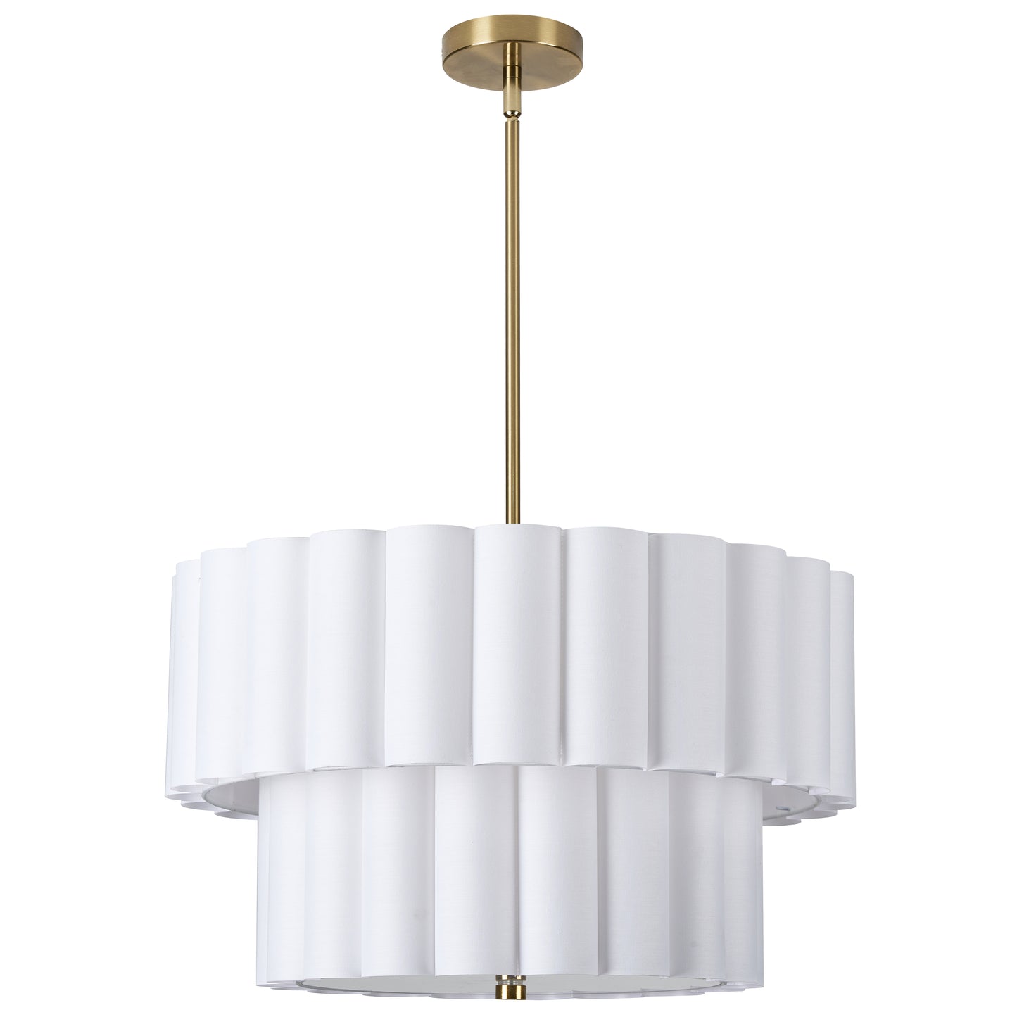 Dainolite 4 Light Aged Brass 2 Tier Pendant w/ White Scallop Shades