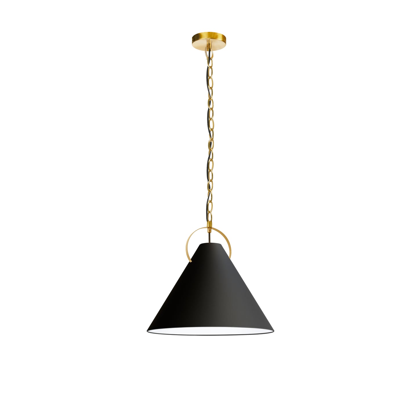 Dainolite 1 Light Incandescent Pendant, Aged Brass with Black Shade
