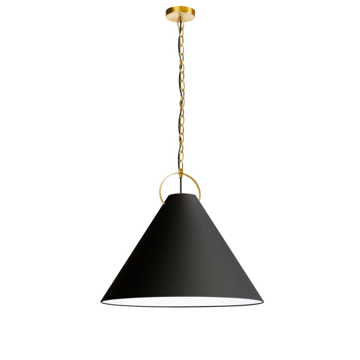 Dainolite 1 Light Incandescent Pendant, Aged Brass with Black Shade