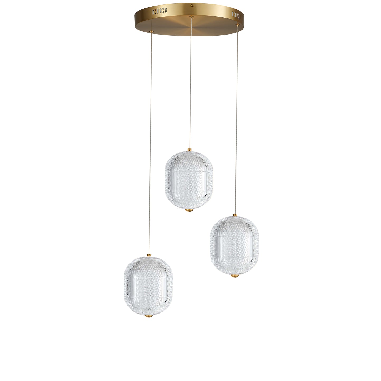 Dainolite 21W Multi Light Pendant in Aged Brass w/ Clear Pattern Acrylic